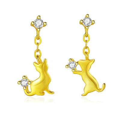 Aretes Asimétricos Gatitos con Zirconias