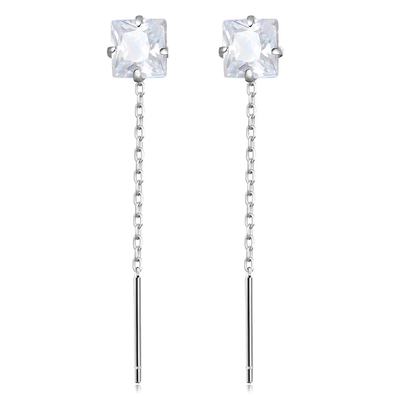 Aretes Largos con Zirconia Colgante en Cinco Formas