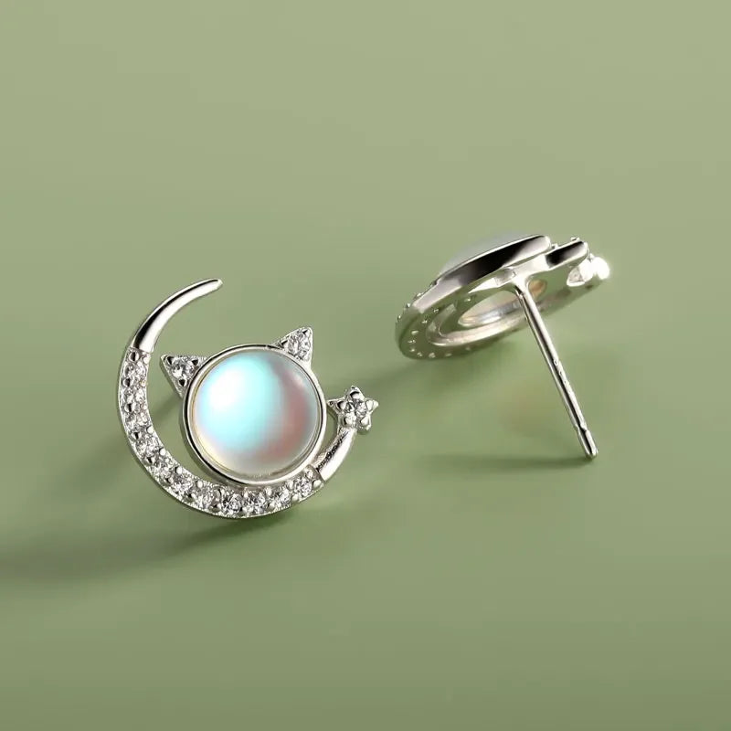 Aretes Gato y Luna con Piedra Luna