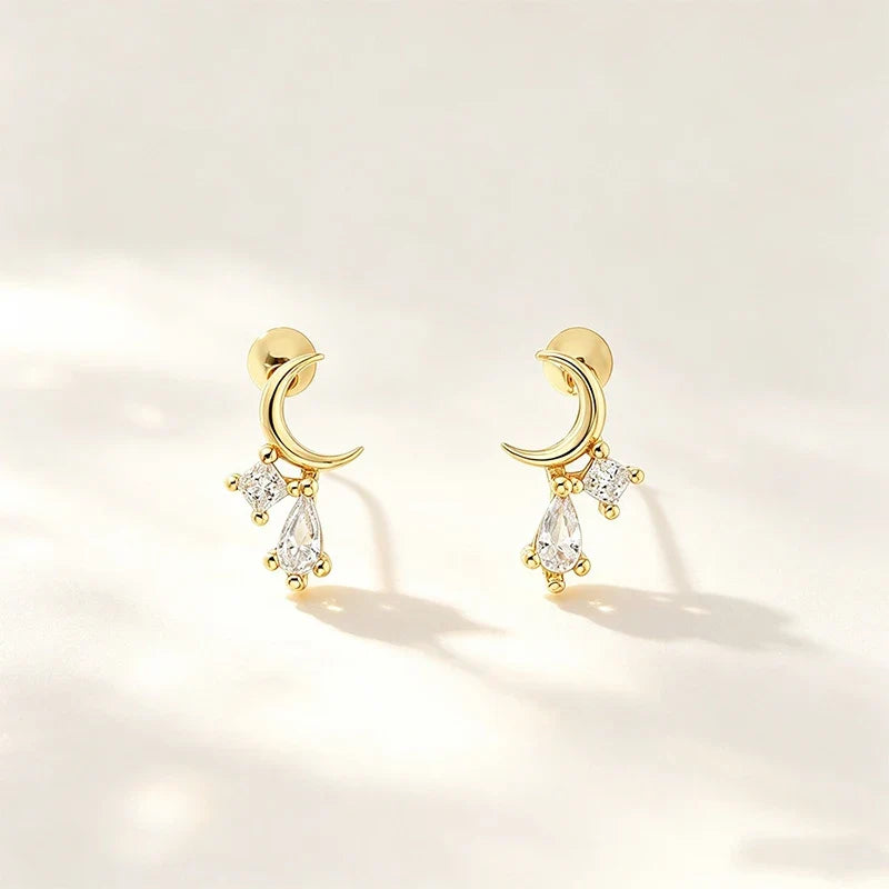 Aretes Luna con Zirconia en Gota