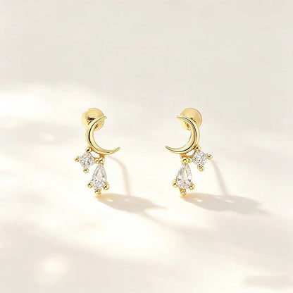 Aretes Luna con Zirconia en Gota