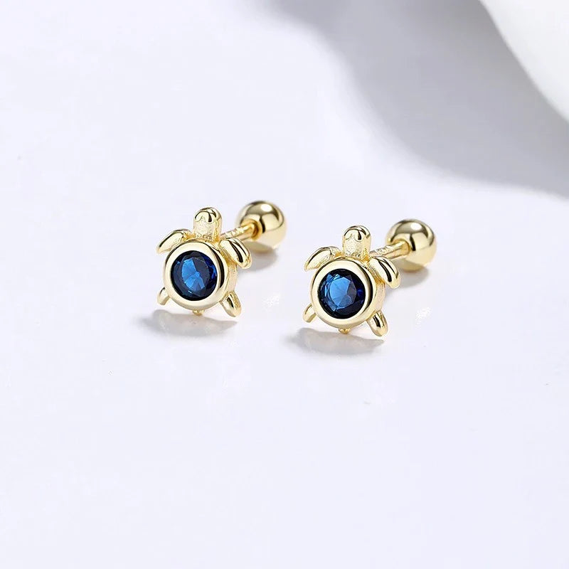 Aretes Tortuga Marina con Zirconias Azules