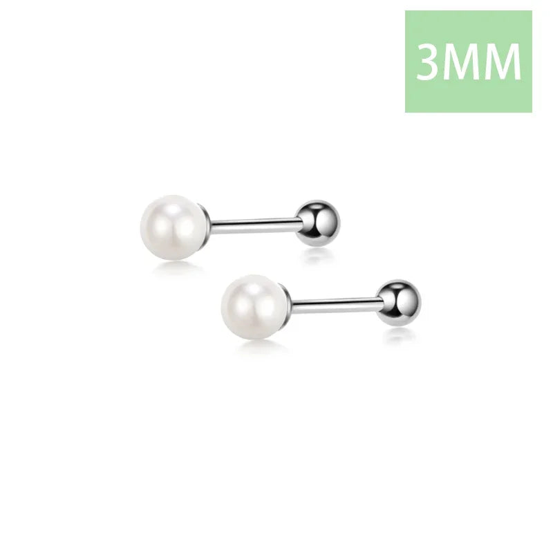 Aretes Mini Perla con Cierre de Rosca