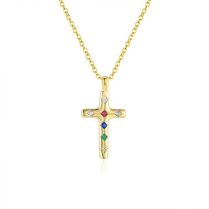 Collar Cruz con Zirconias de Colores