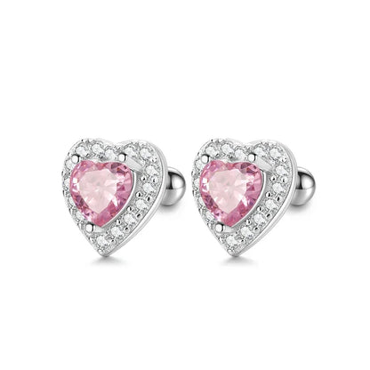 Aretes Corazón Rosa o Rojo con Zirconia