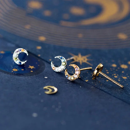 Aretes Mini Luna con Zirconias de Color
