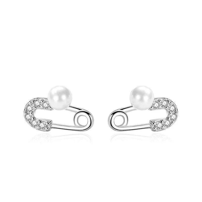 Aretes Eslabón Clip con Perla