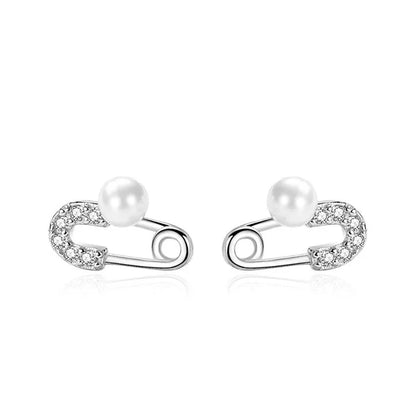 Aretes Eslabón Clip con Perla