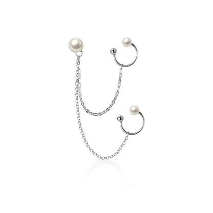 Ear cuff Doble Cadena con Perla
