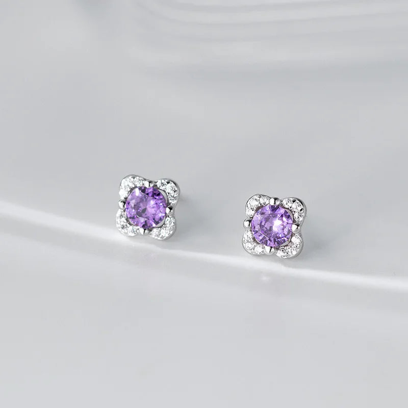 Aretes Flor con Zirconias Moradas