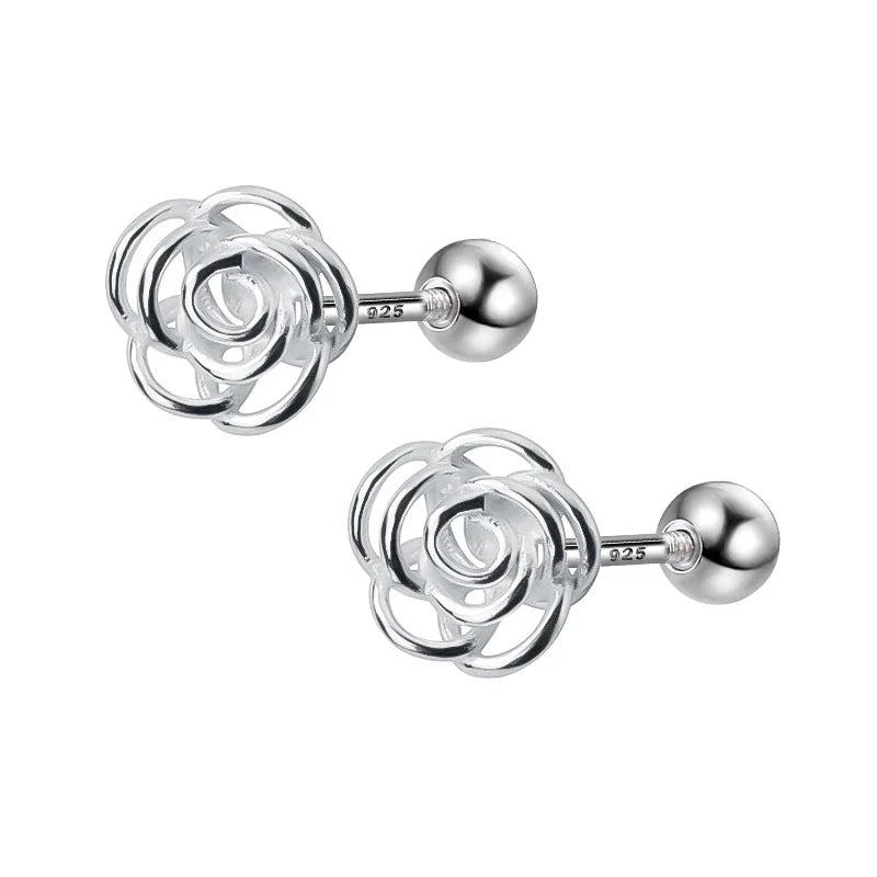 Aretes Flor de Rosa con Cierre de Rosca