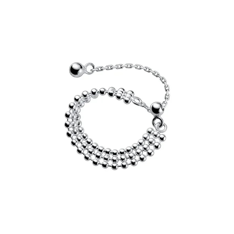 Anillo Triple Cadena de Bolitas Ajustable