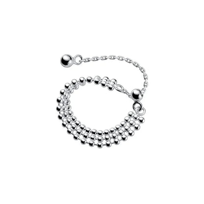 Anillo Triple Cadena de Bolitas Ajustable