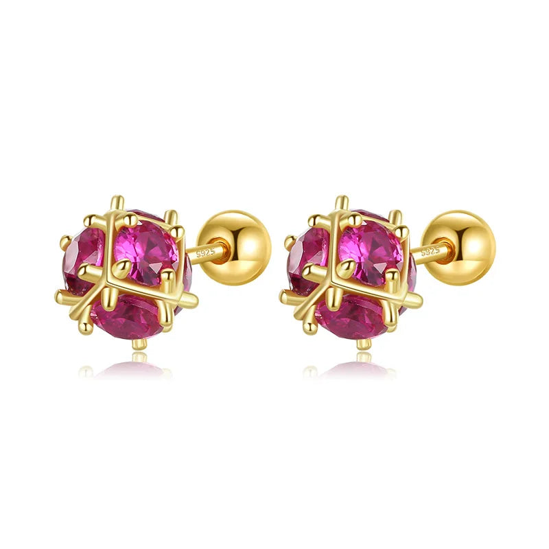 Aretes Esfera con Zirconia Roja