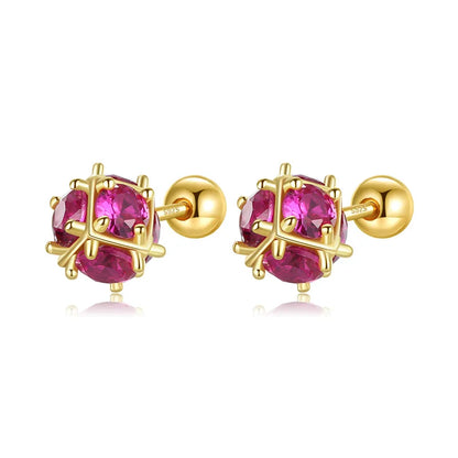 Aretes Esfera con Zirconia Roja