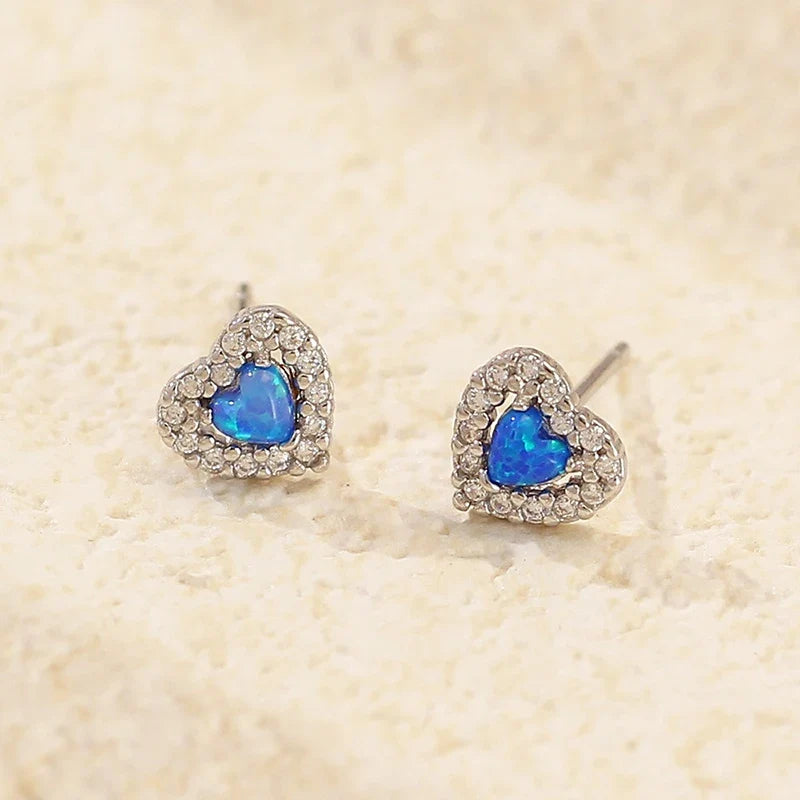 Aretes Corazón de Ópalo con Zirconias