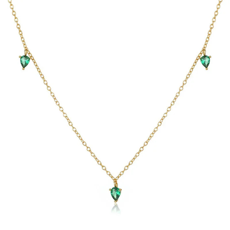 Collar Hoja con Zirconia Verde Esmeralda