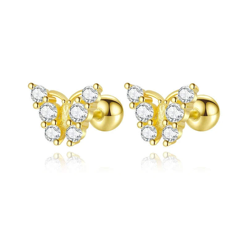 Aretes Mariposa con Zirconias y Cierre de Rosca