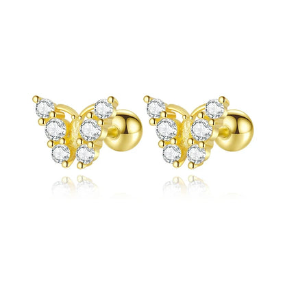 Aretes Mariposa con Zirconias y Cierre de Rosca