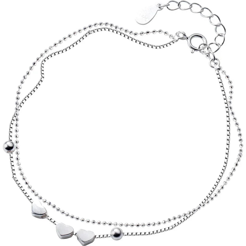 Pulsera Doble Capa Bolitas y Corazón