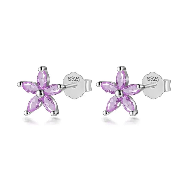 Aretes Flor con Zirconias de Color