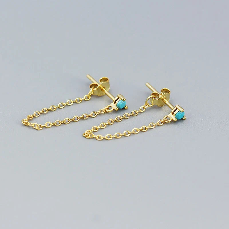 Aretes de Hilo con Zirconias de Colores