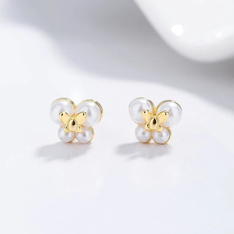 Aretes Doble Mariposa con Perla