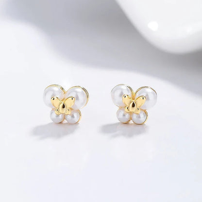 Aretes Doble Mariposa con Perla