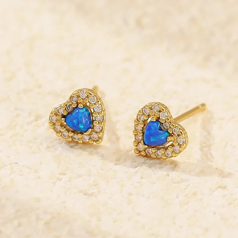 Aretes Corazón de Ópalo con Zirconias