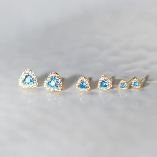 Aretes Corazón con Piedra Azul