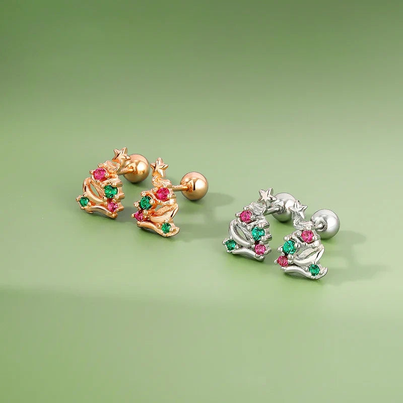 Aretes Árbol de Navidad con Cierre de Rosca