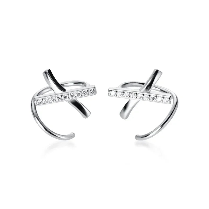 Arracadas Mini Dobles en X con Zirconias