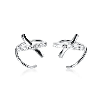 Arracadas Mini Dobles en X con Zirconias