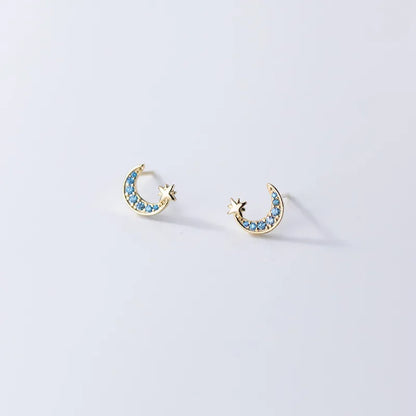 Aretes Luna y Estrella Brillantes