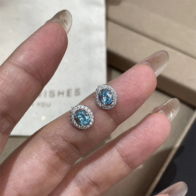 Aretes Zirconia Ovalada Azul