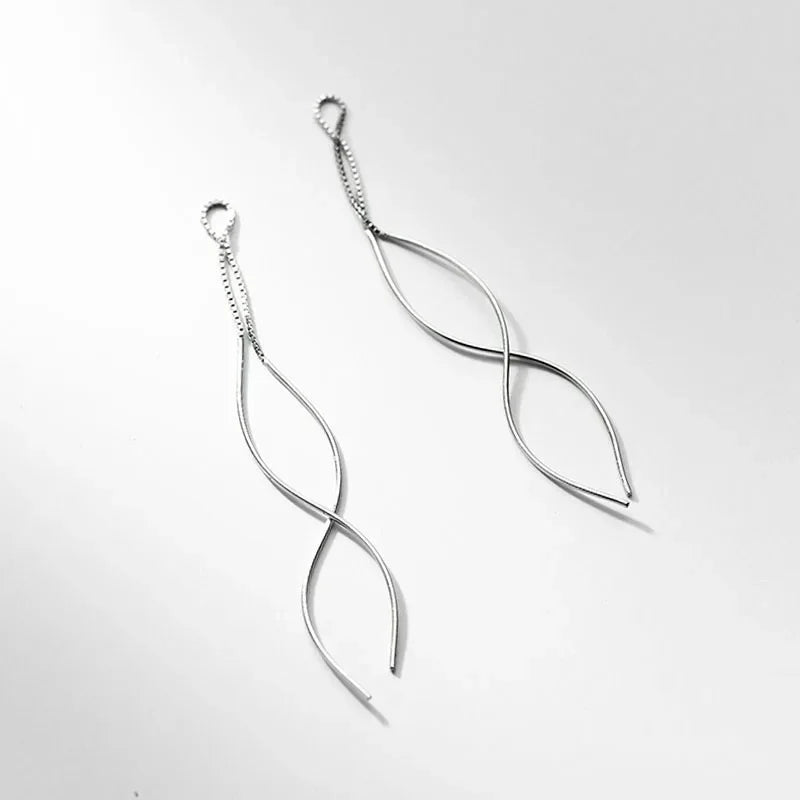 Aretes Largos Doble Barra con Cadena