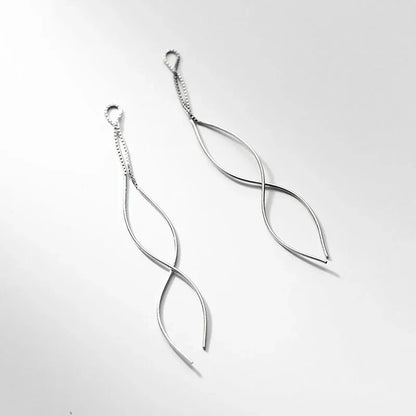 Aretes Largos Doble Barra con Cadena