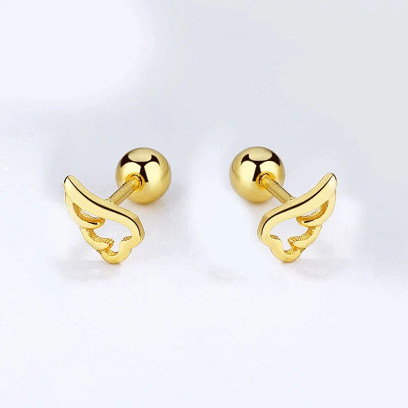 Aretes Bolita con Alas de Ángel