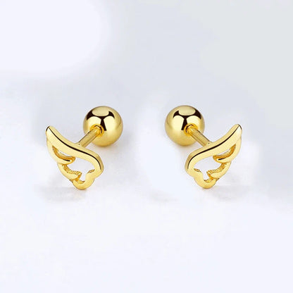 Aretes Bolita con Alas de Ángel