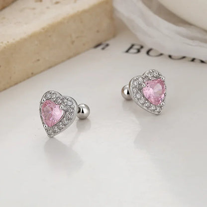 Aretes Corazón Rosa o Rojo con Zirconia