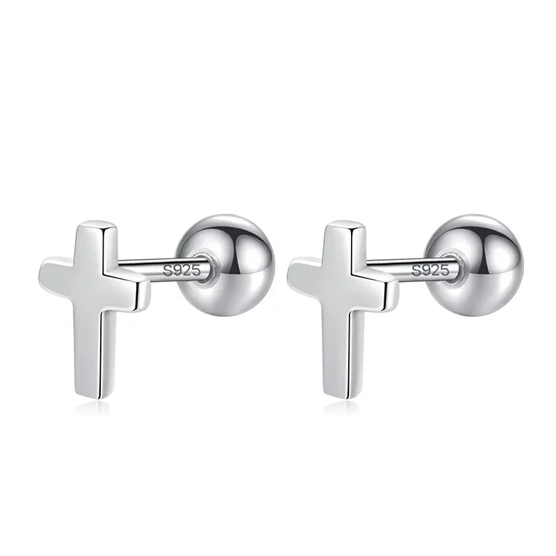 Aretes Mini Cruz con Cierre de Rosca