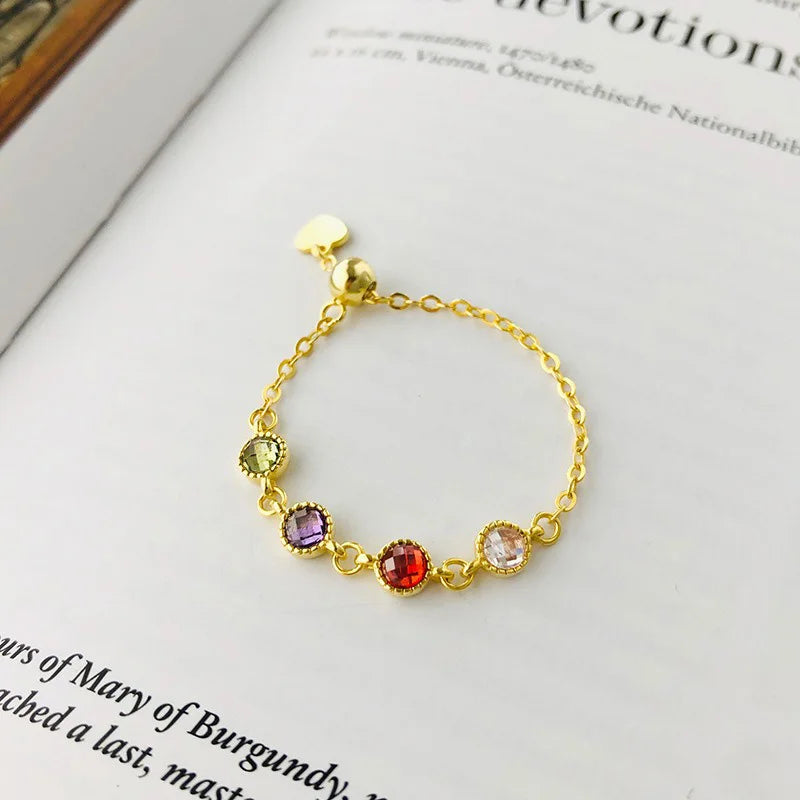 Anillo Cadena con Zirconias de Colores