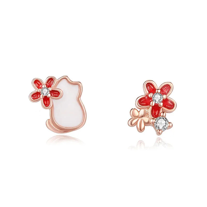 Aretes Flor y Gatito con Zirconias