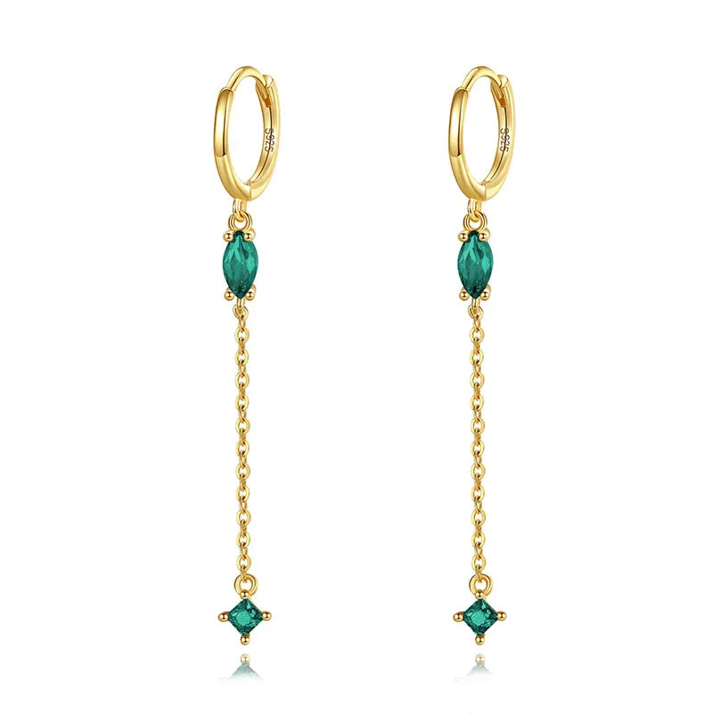 Arracadas con Borla de Cadenas y Zirconia de Color