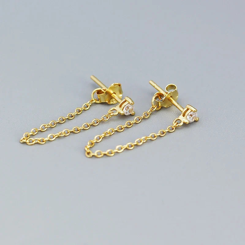 Aretes de Hilo con Zirconias de Colores