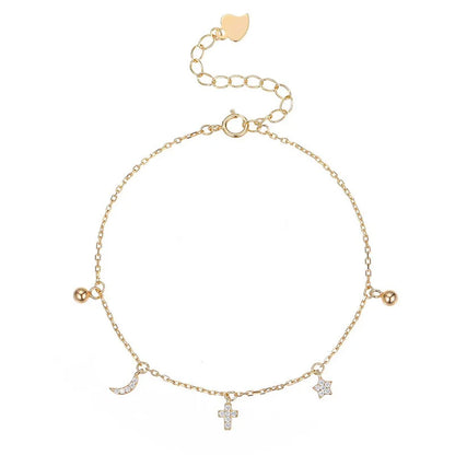 Pulsera Estrella, Luna y Cruz con Zirconias