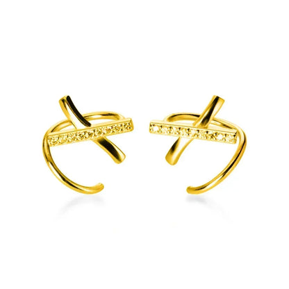 Arracadas Mini Dobles en X con Zirconias