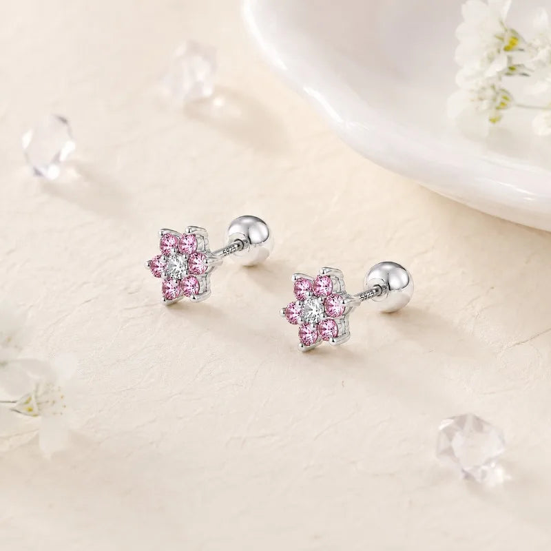 Aretes Flor de Zirconias Rosas