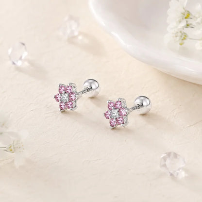 Aretes Flor de Zirconias Rosas