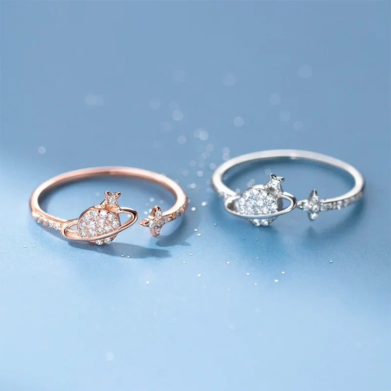 Anillo Abierto Planeta con Zirconias